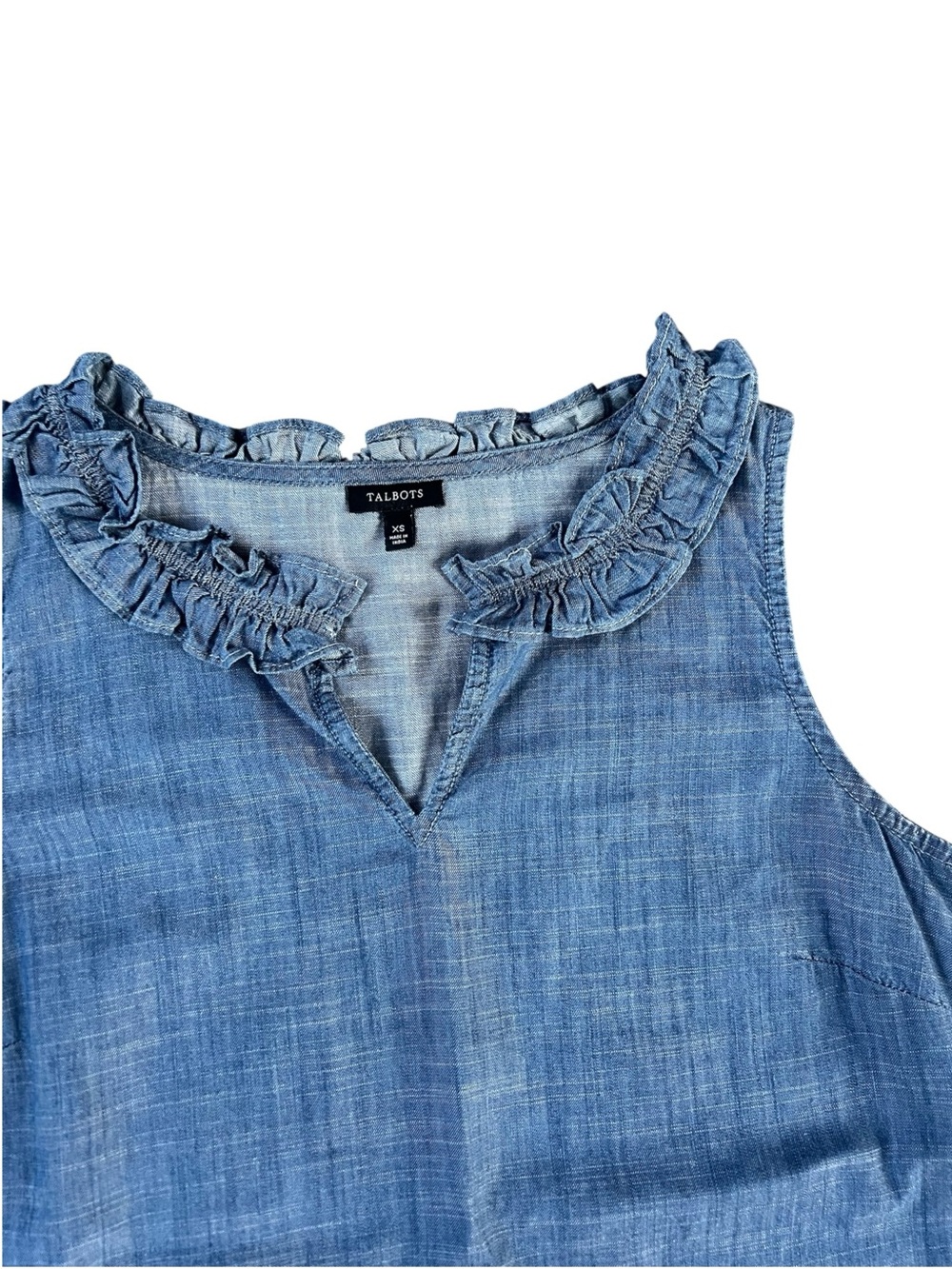 Talbots Denim-Effect Ruffle Neck Sleeveless Top - Blue - Picture 2 of 3